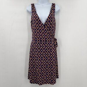 Diane Von Furstenberg Plus Vintage Geometric Print Silk Wrap Dress Size 14